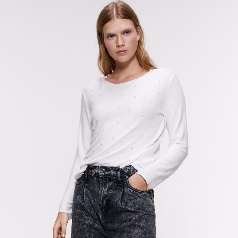 Zara Soft Touch Sweater With Faux Pearls - Picture 2 of 8